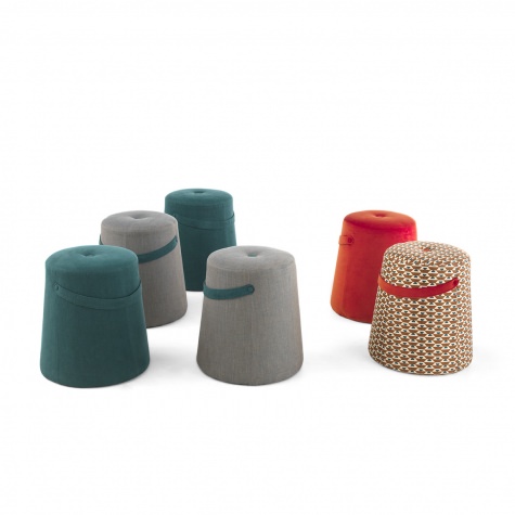 Upholstered pouf with circular base