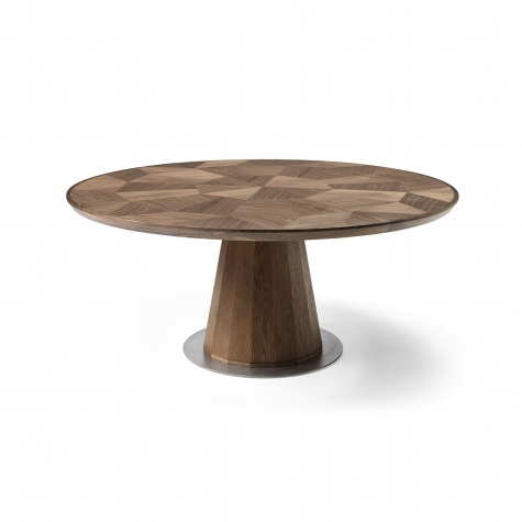 Round table in solid walnut with inlay