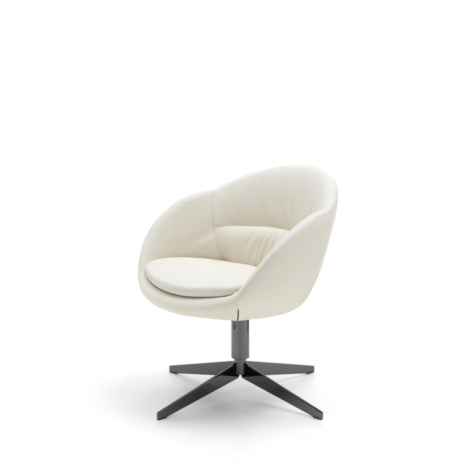 Upholstered swivel chair with metal base